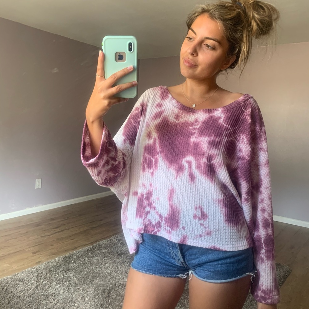 Tie dye waffle knit off the shoulder (s)
